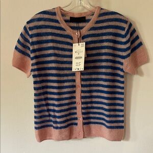 Zara Pink and Blue Striped Short-Sleeve Cardigan